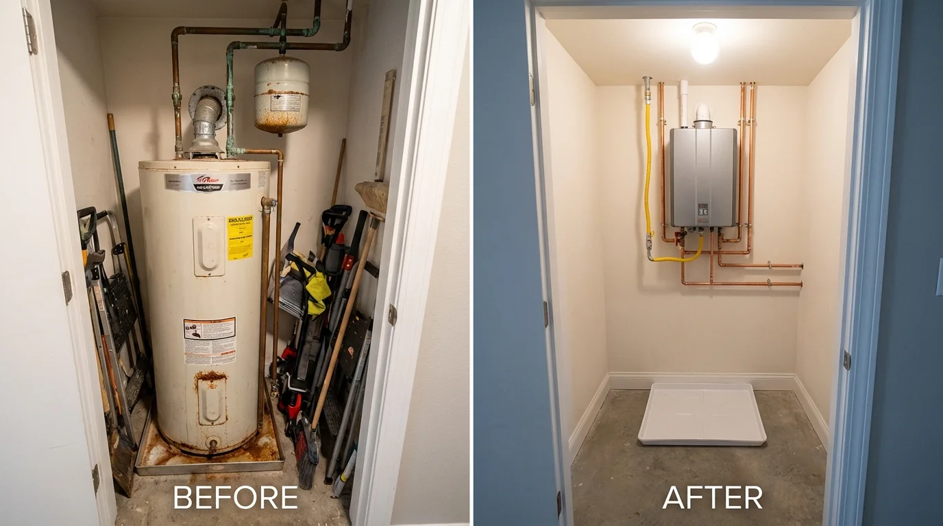 Tank water heater versus wall-mounted tankless unit comparison for Preston, MN homeowners