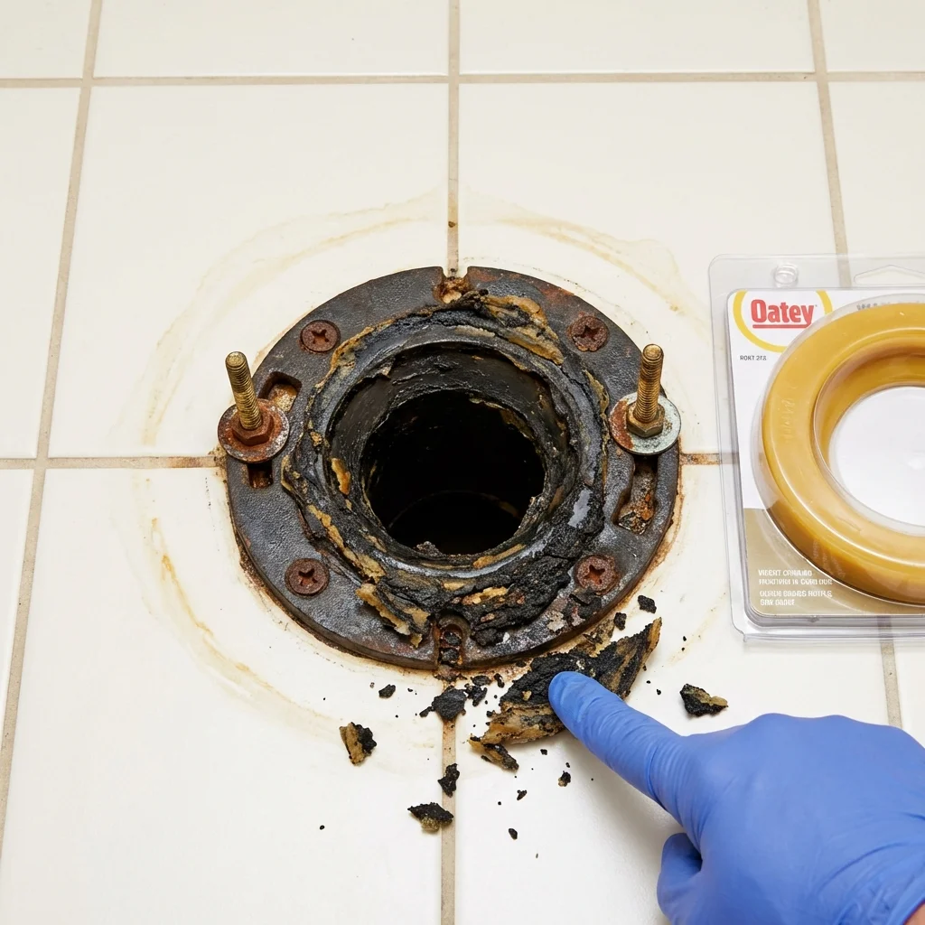 Failed wax ring showing water seepage at the base of a toilet in a Preston, MN home