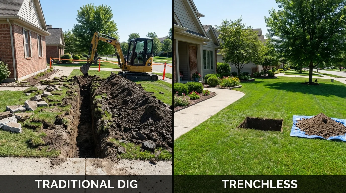 Trenchless sewer repair with minimal yard damage versus traditional excavation in Preston, MN